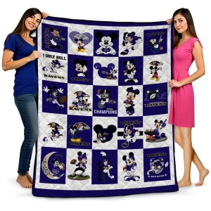 baltimore ravens mickey pattern purple white quilt blanket best selling