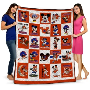 boise state broncos mickey mouse motif orange white quilt blanket best selling