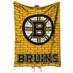 boston bruins brick grid gold quilt blanket best selling