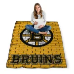 boston bruins brick grid gold quilt blanket best selling