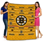 boston bruins handdrawn stripes gold quilt blanket best selling
