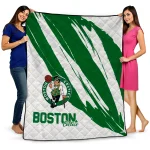 boston celtics stroke art green white quilt blanket best selling