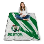 boston celtics stroke art green white quilt blanket best selling