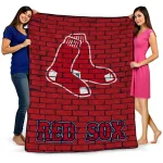 boston red sox brick grid red quilt blanket best selling