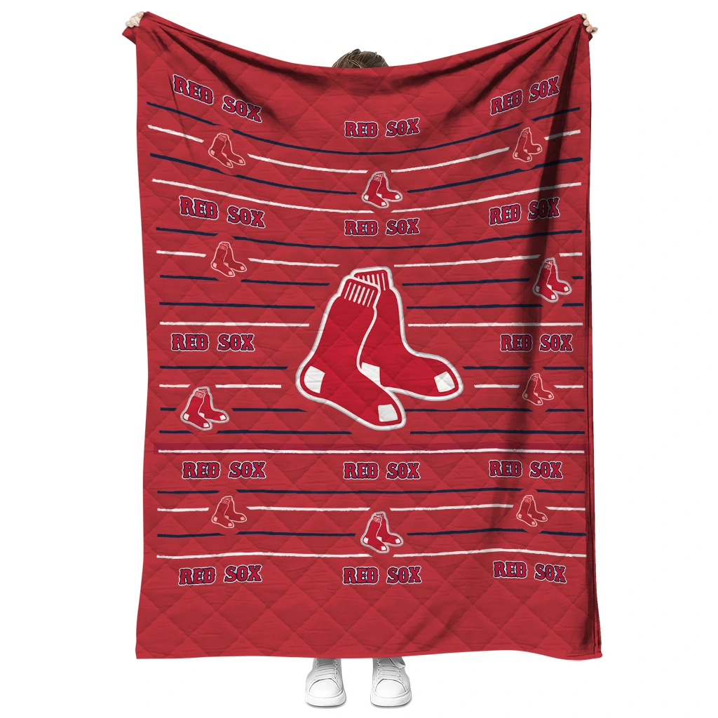 boston red sox handdrawn stripes red quilt blanket fashion forward