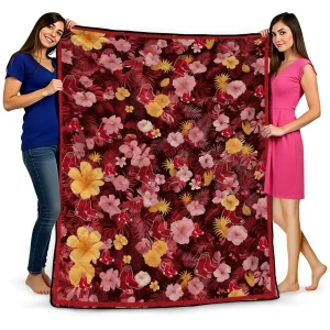 boston red sox hibiscus foliage red quilt blanket best selling