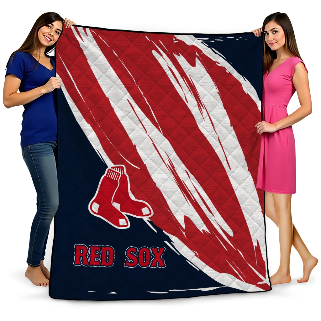 boston red sox stroke art red white quilt blanket best selling