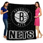 brooklyn nets brick grid black quilt blanket best selling
