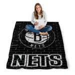brooklyn nets brick grid black quilt blanket best selling