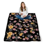 brooklyn nets hibiscus foliage black quilt blanket best selling