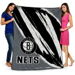 brooklyn nets stroke art black white quilt blanket best selling