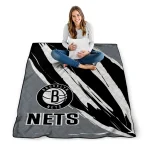 brooklyn nets stroke art black white quilt blanket best selling