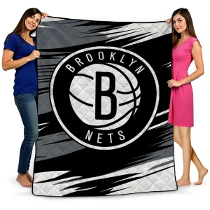 brooklyn nets wild lines black white quilt blanket best selling