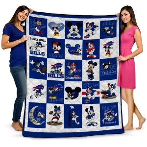 buffalo bills mickey pattern blue white quilt blanket best selling