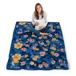 buffalo bulls hibiscus foliage royal blue quilt blanket best selling