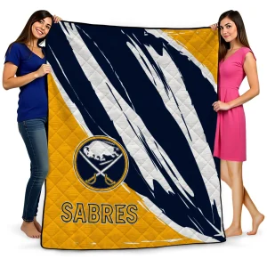 buffalo sabres stroke art navy blue white quilt blanket best selling