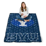 byu cougars brick grid blue quilt blanket best selling