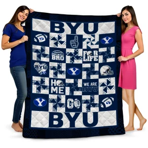 byu cougars helmet heart blue quilt blanket best selling