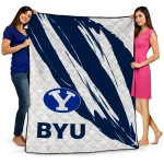 byu cougars stroke art blue white quilt blanket best selling