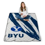 byu cougars stroke art blue white quilt blanket best selling