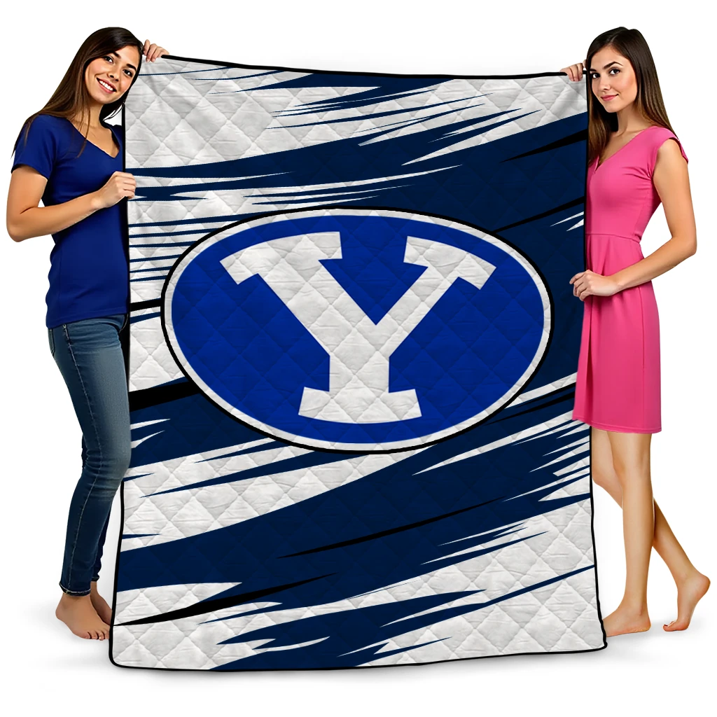 byu cougars wild lines blue white quilt blanket best selling