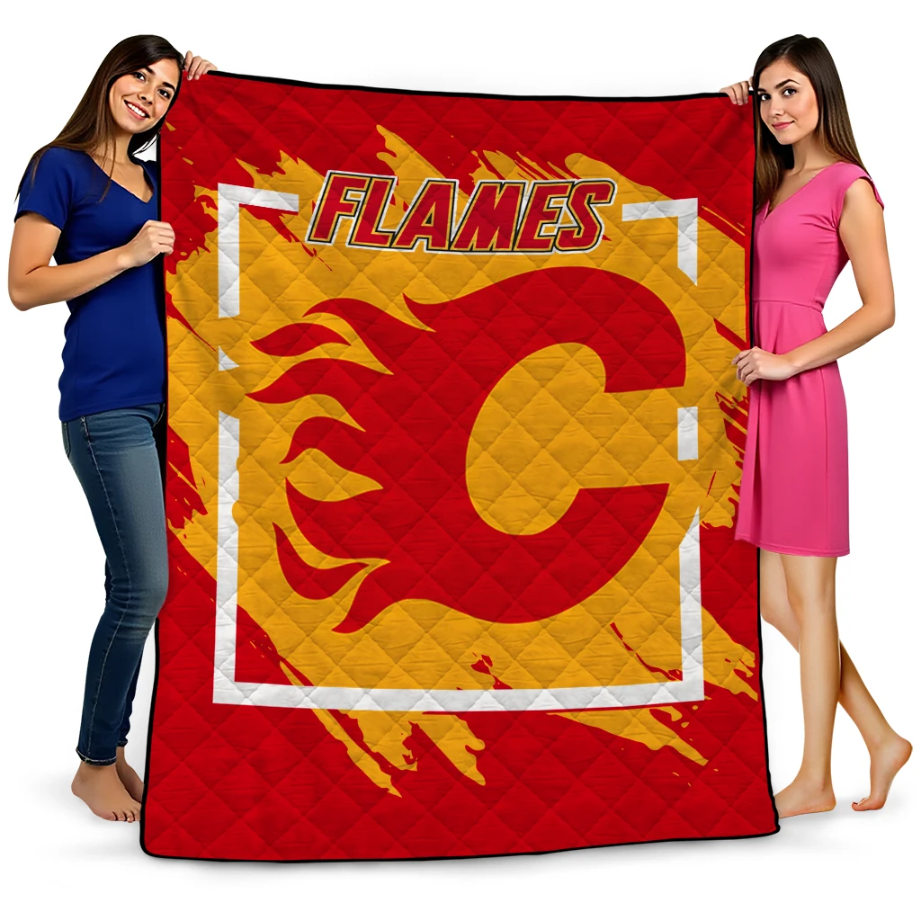 calgary flames block border red quilt blanket best selling