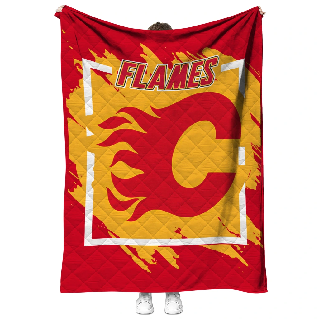 calgary flames block border red quilt blanket fashion forward