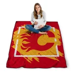 calgary flames block border red quilt blanket best selling