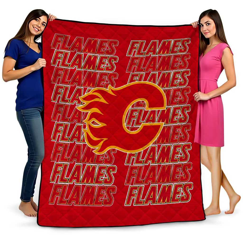 calgary flames bold red quilt blanket best selling