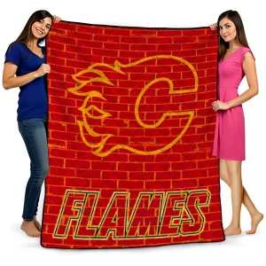 calgary flames brick grid red quilt blanket best selling