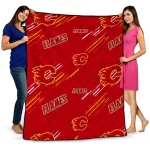 calgary flames sketch lines red quilt blanket best selling