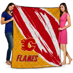 calgary flames stroke art red white quilt blanket best selling