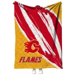 calgary flames stroke art red white quilt blanket best selling
