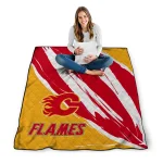 calgary flames stroke art red white quilt blanket best selling