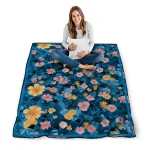 carolina panthers hibiscus foliage blue quilt blanket best selling