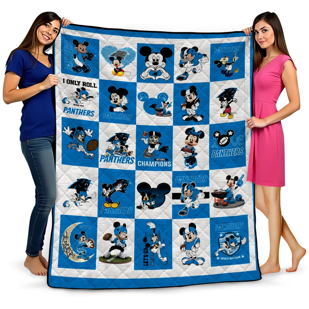 carolina panthers mickey pattern blue white quilt blanket best selling