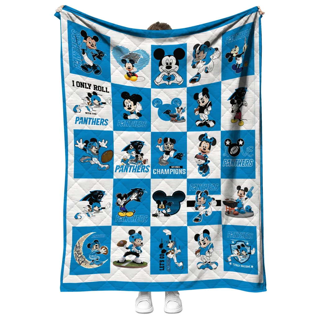 carolina panthers mickey pattern blue white quilt blanket fashion forward