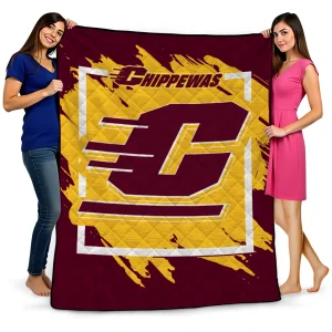 central michigan chippewas block border maroon quilt blanket best selling