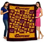 central michigan chippewas helmet heart maroon quilt blanket best selling