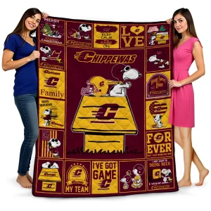 central michigan chippewas snoopy love maroon quilt blanket best selling
