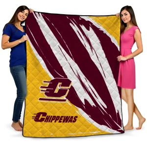 central michigan chippewas stroke art maroon white quilt blanket best selling