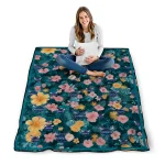 charlotte hornets hibiscus foliage teal quilt blanket best selling