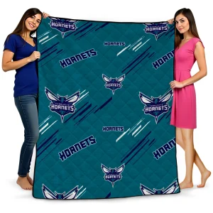 charlotte hornets sketch lines teal quilt blanket best selling