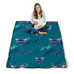 charlotte hornets sketch lines teal quilt blanket best selling