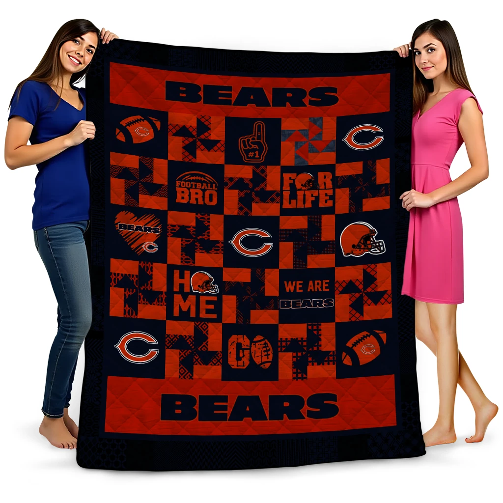 chicago bears helmet heart blue quilt blanket best selling chicago bears helmet heart blue quilt blanket best selling