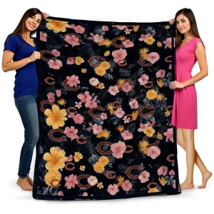 chicago bears hibiscus foliage blue quilt blanket best selling