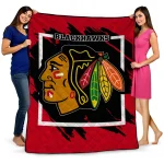 chicago blackhawks block border red quilt blanket best selling