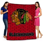 chicago blackhawks brick grid red quilt blanket best selling