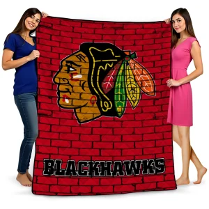 chicago blackhawks brick grid red quilt blanket best selling