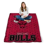 chicago bulls brick grid red quilt blanket best selling